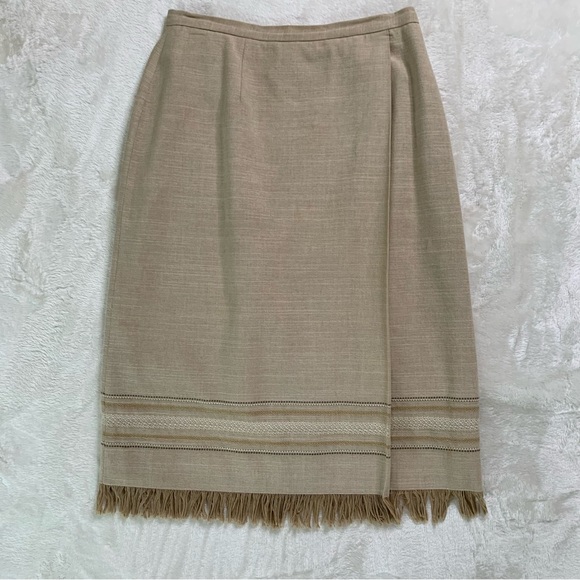 Khaki colored Kasper Faux wrap skirt and jacket - Picture 2 of 10